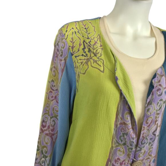 Soft Surroundings Floral Tunic Blouse Jacket Boho Blue Green & Purple - Picture 4 of 7